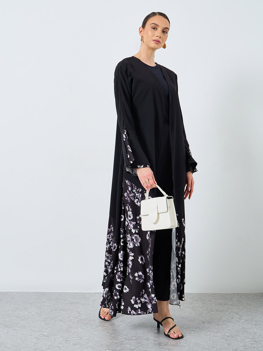 Floral Print Open Front Abaya
