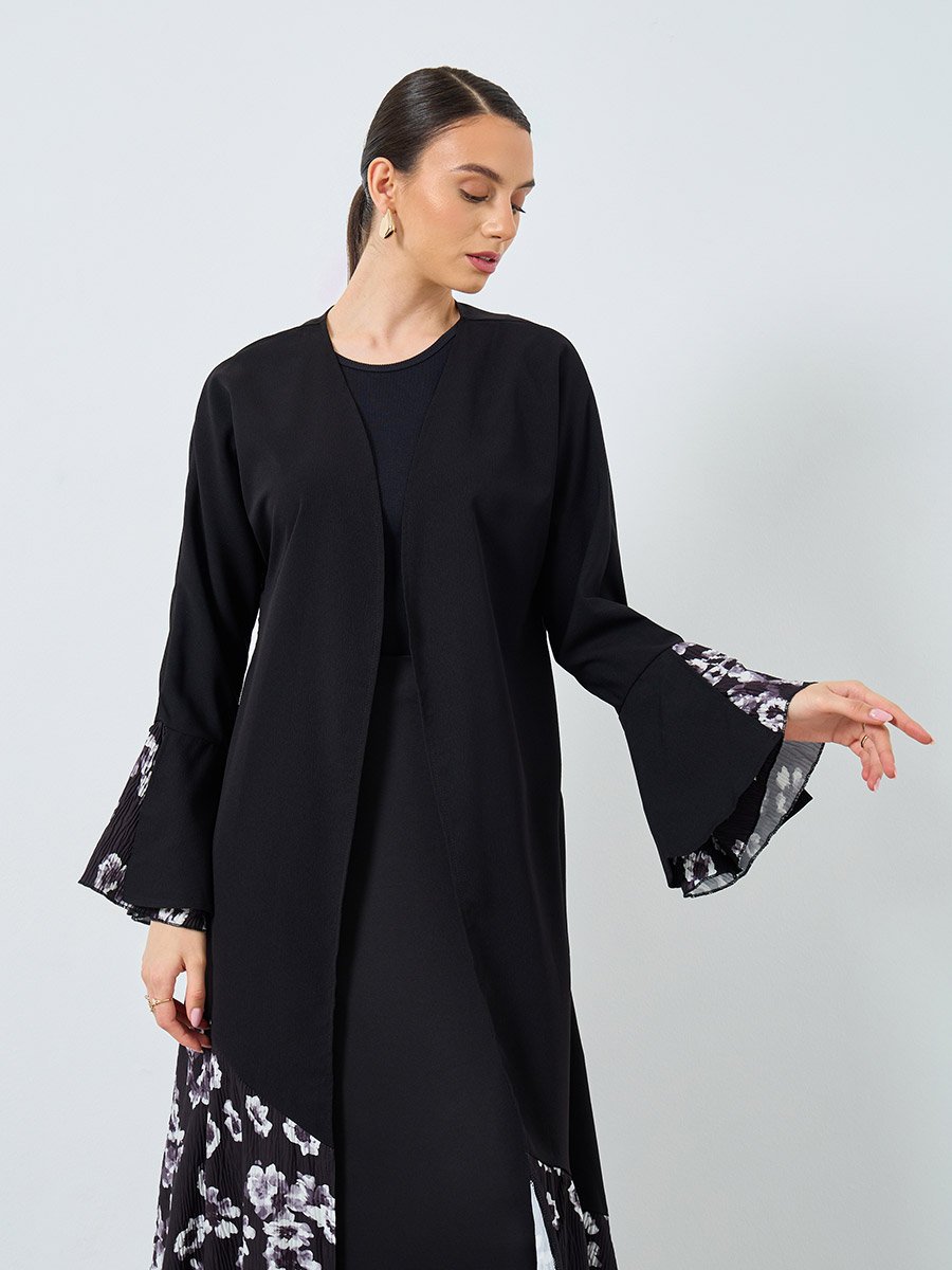 Floral Print Open Front Abaya