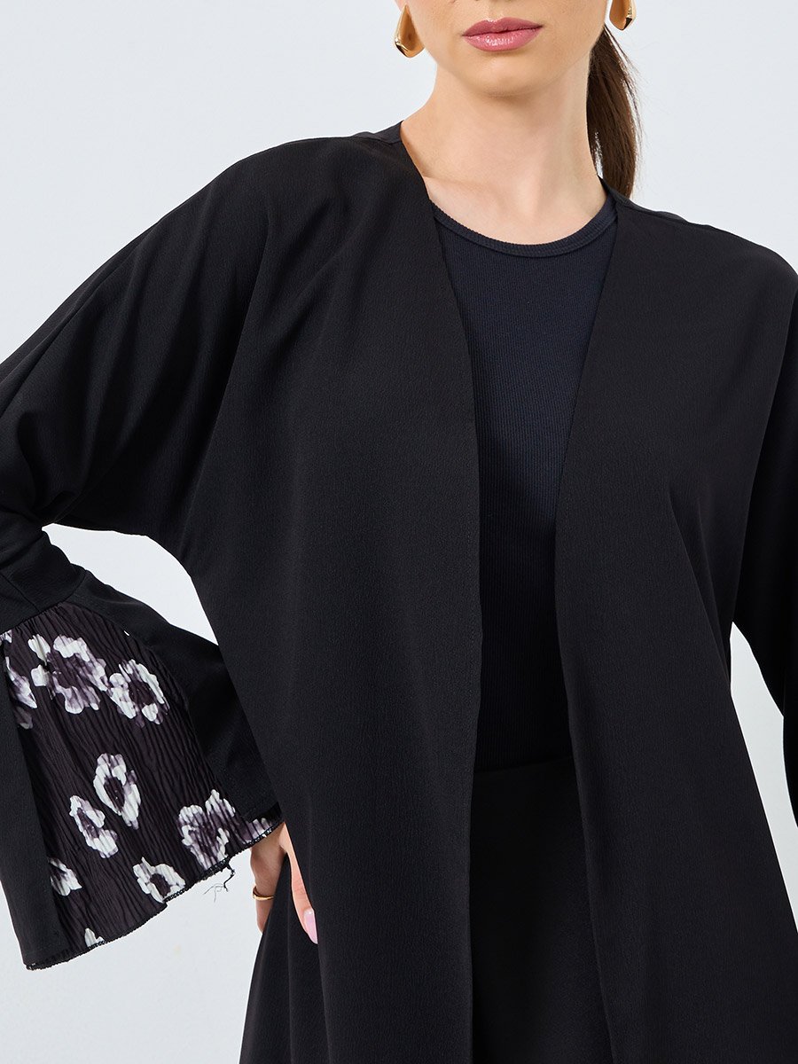 Floral Print Open Front Abaya