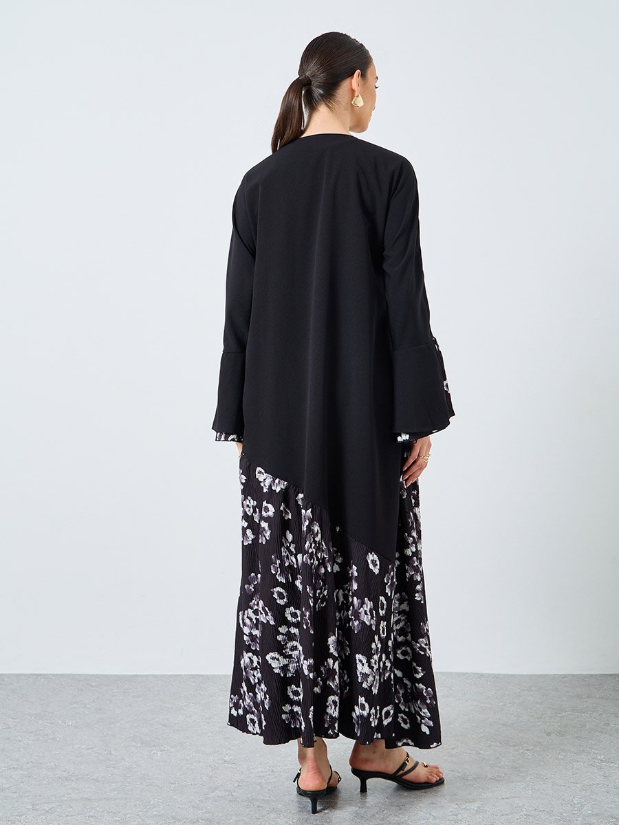 Floral Print Open Front Abaya
