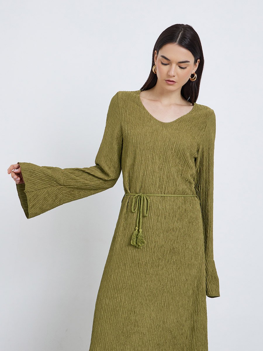fitted lace wedding dress GREEN OLIVE Cut Out Long Sleeve Maxi Dress main image 1