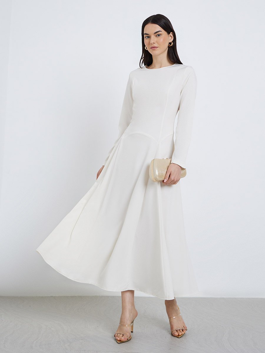Solid Round Neck A-Line Maxi Dress