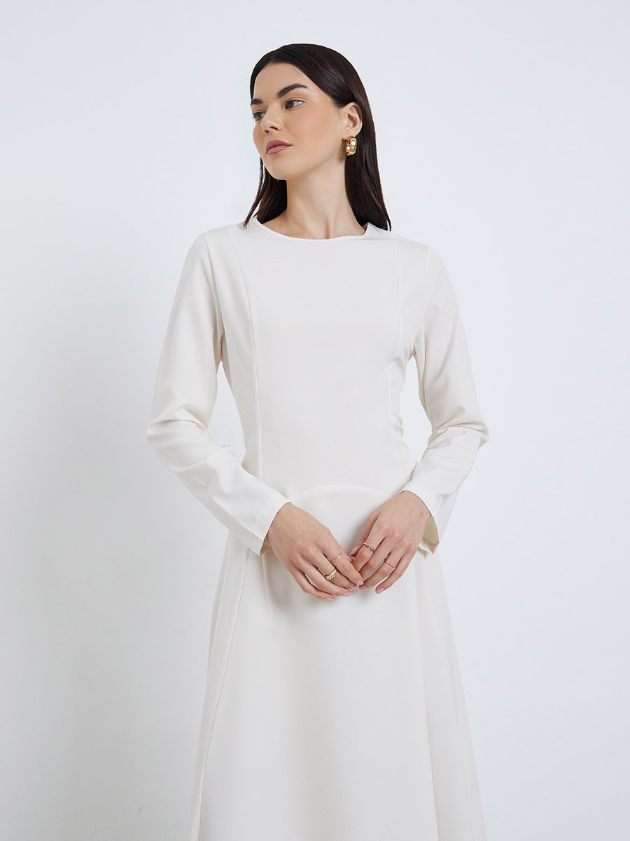 Solid Round Neck A-Line Maxi Dress