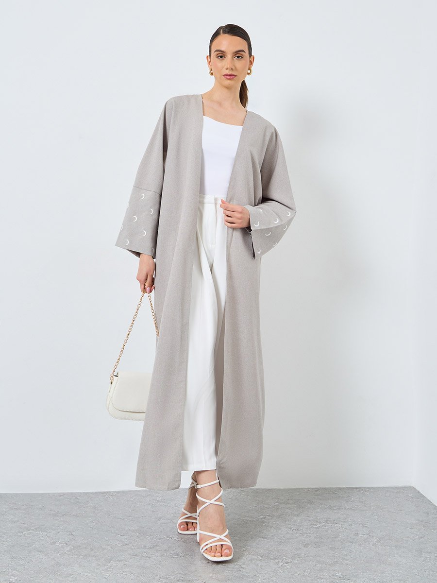 Embroidered Sleeve Open Front Abaya