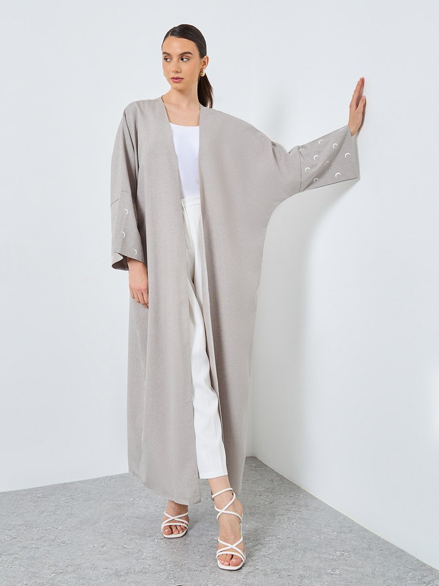 Embroidered Sleeve Open Front Abaya