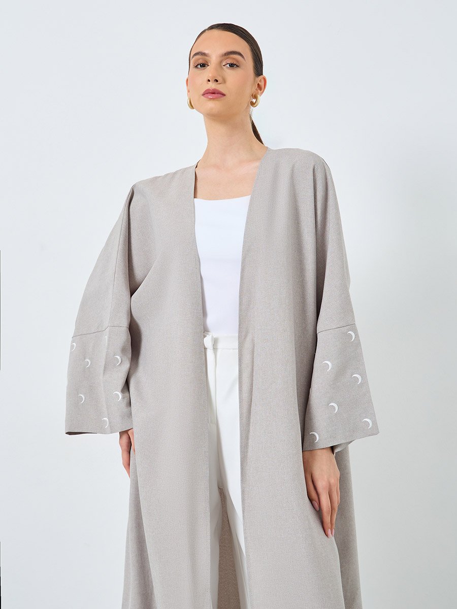 Embroidered Sleeve Open Front Abaya