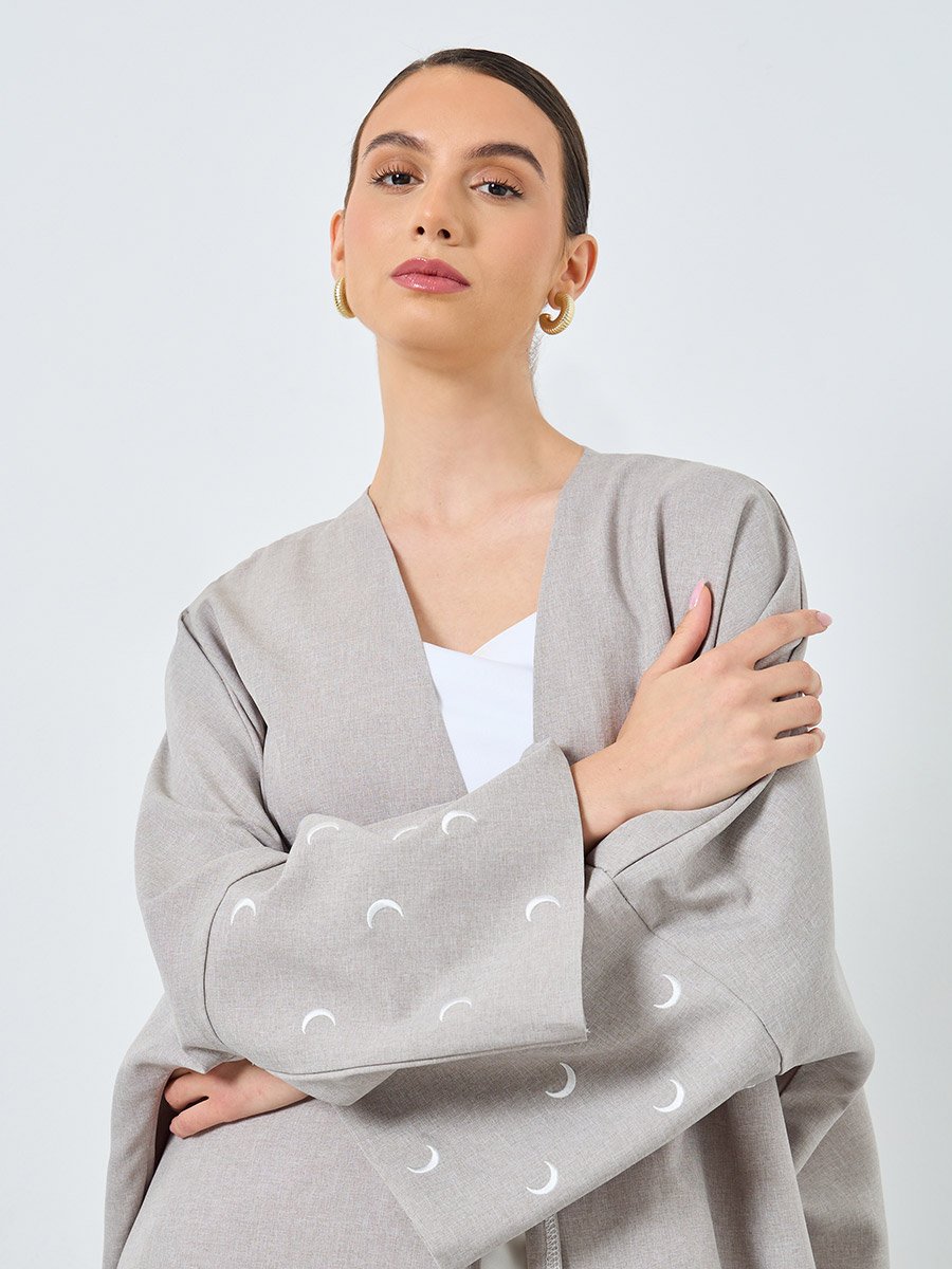 Embroidered Sleeve Open Front Abaya