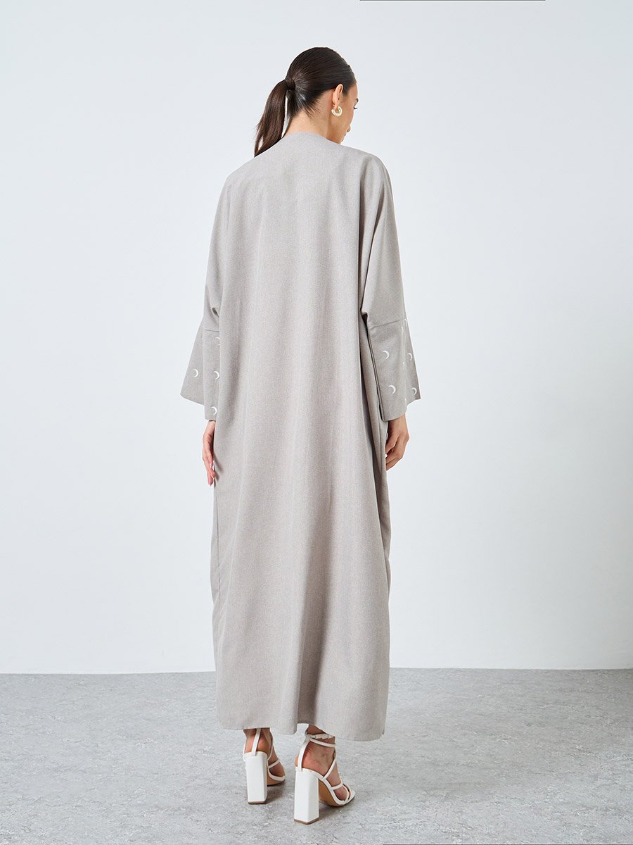 Embroidered Sleeve Open Front Abaya