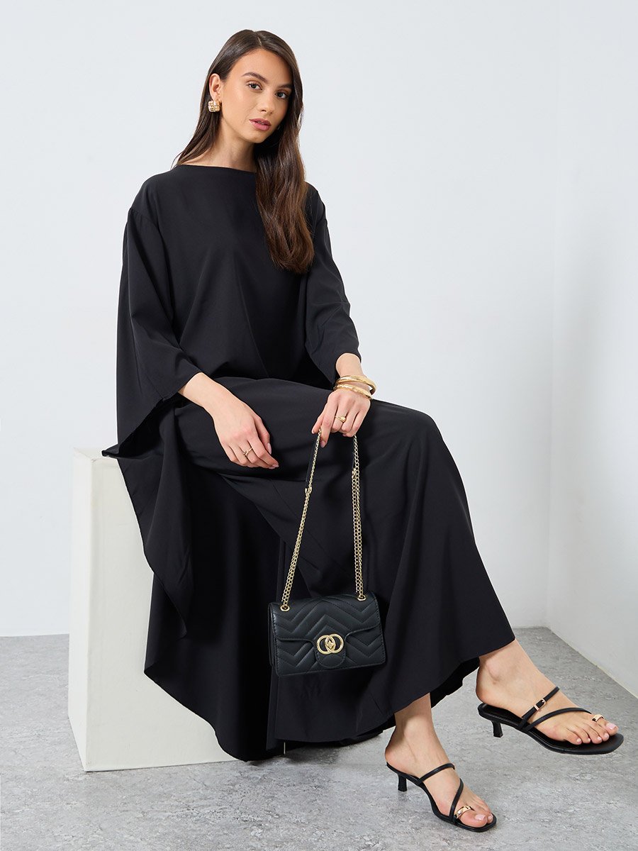 Solid Batwing Sleeve Maxi Kaftan