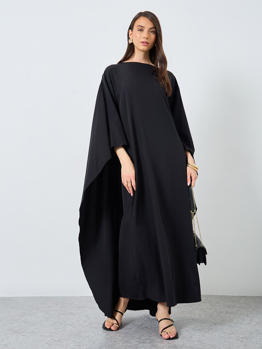 Solid Batwing Sleeve Maxi Kaftan