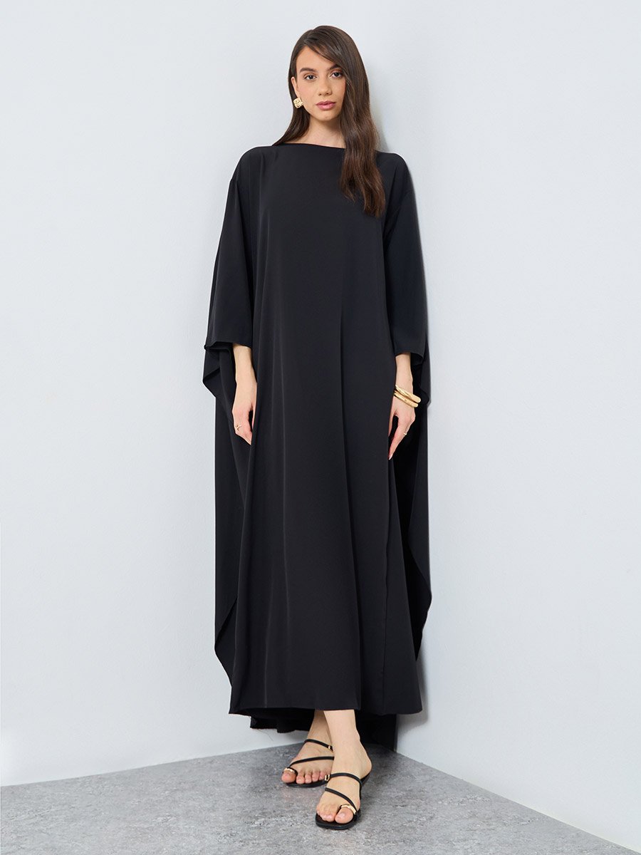 Solid Batwing Sleeve Maxi Kaftan