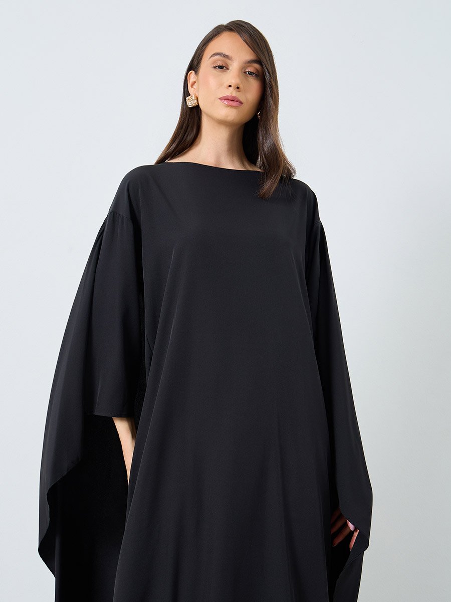 Solid Batwing Sleeve Maxi Kaftan