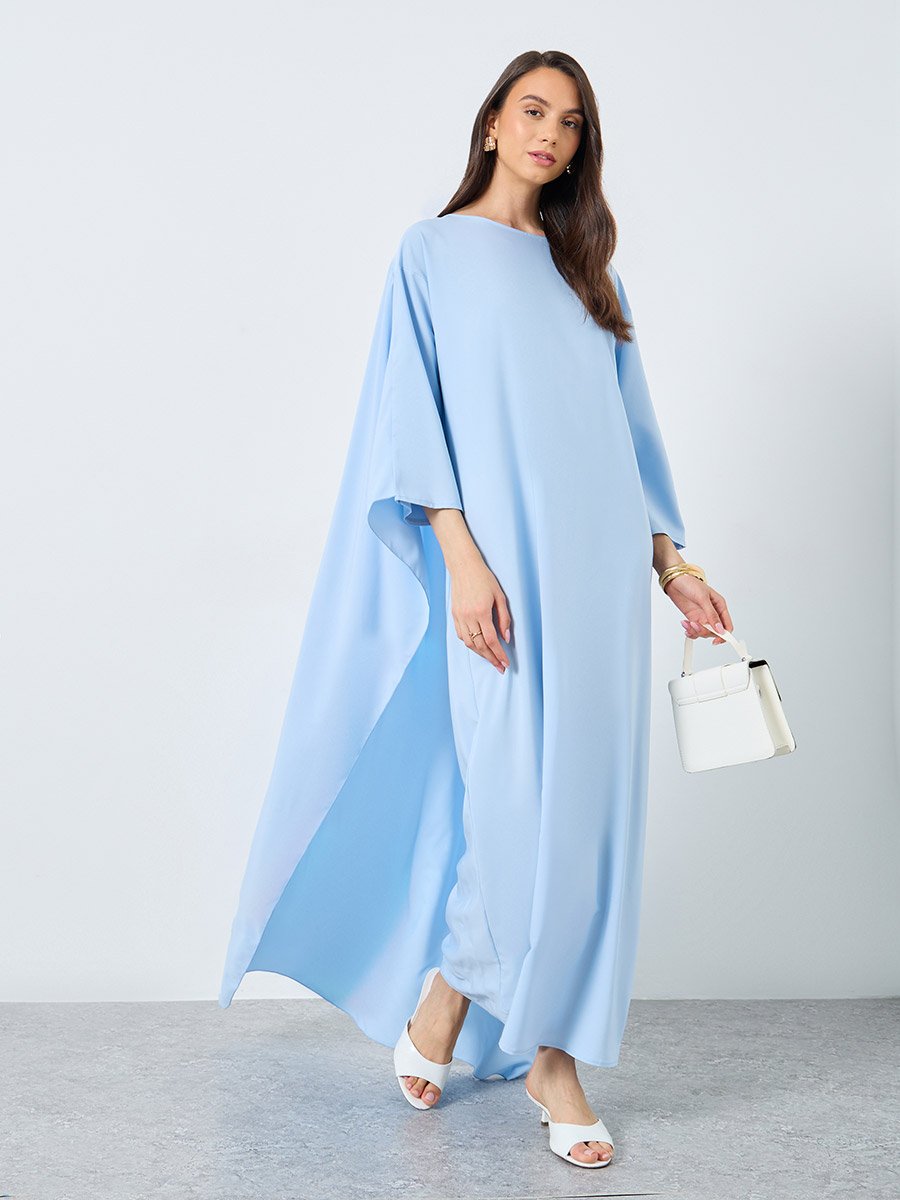 Solid Batwing Sleeve Maxi Kaftan