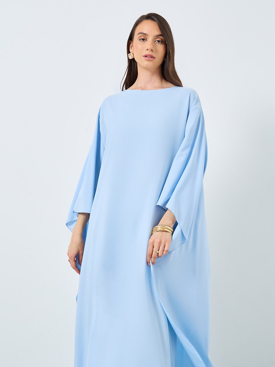 Solid Batwing Sleeve Maxi Kaftan