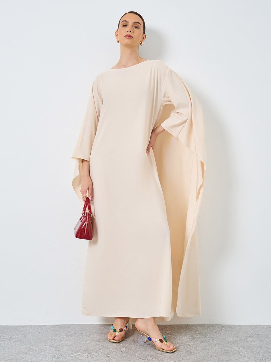 Solid Batwing Sleeve Maxi Kaftan