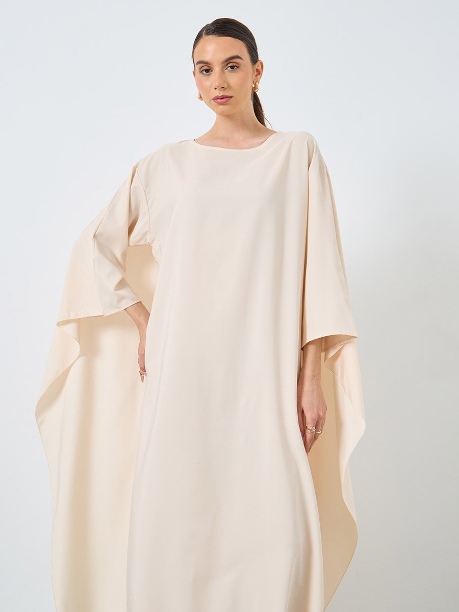 Solid Batwing Sleeve Maxi Kaftan