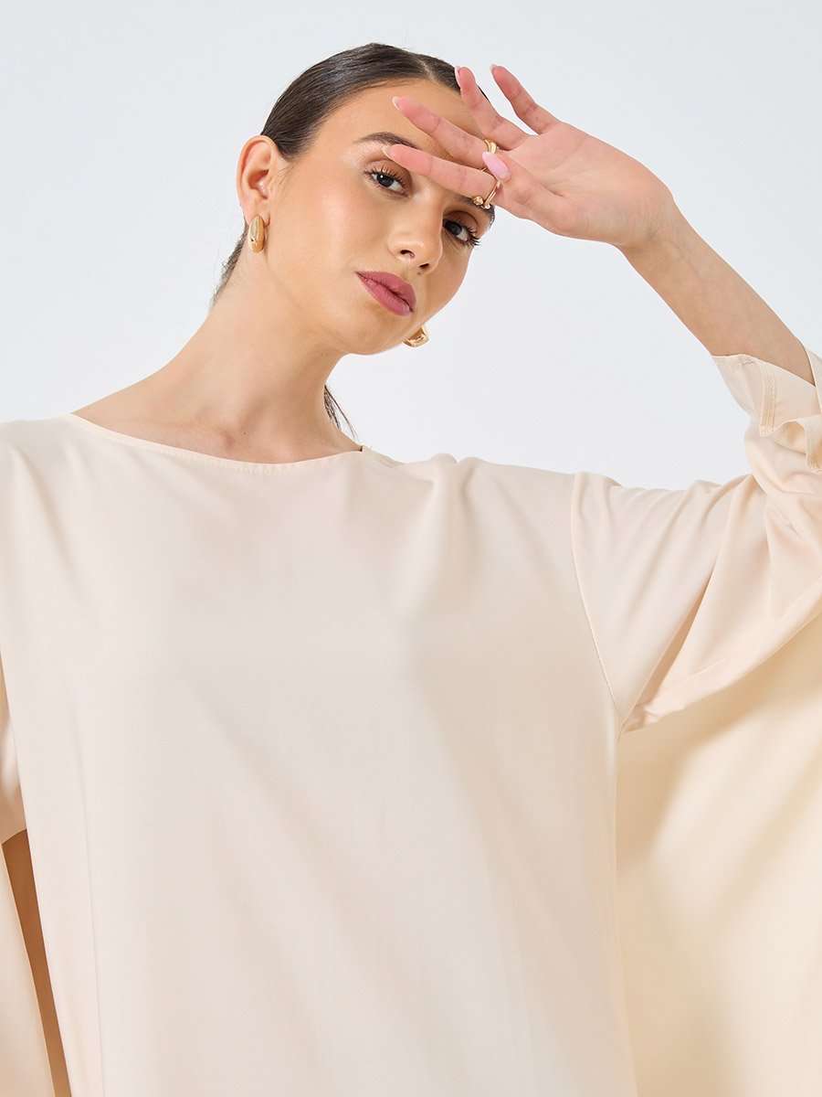 Solid Batwing Sleeve Maxi Kaftan