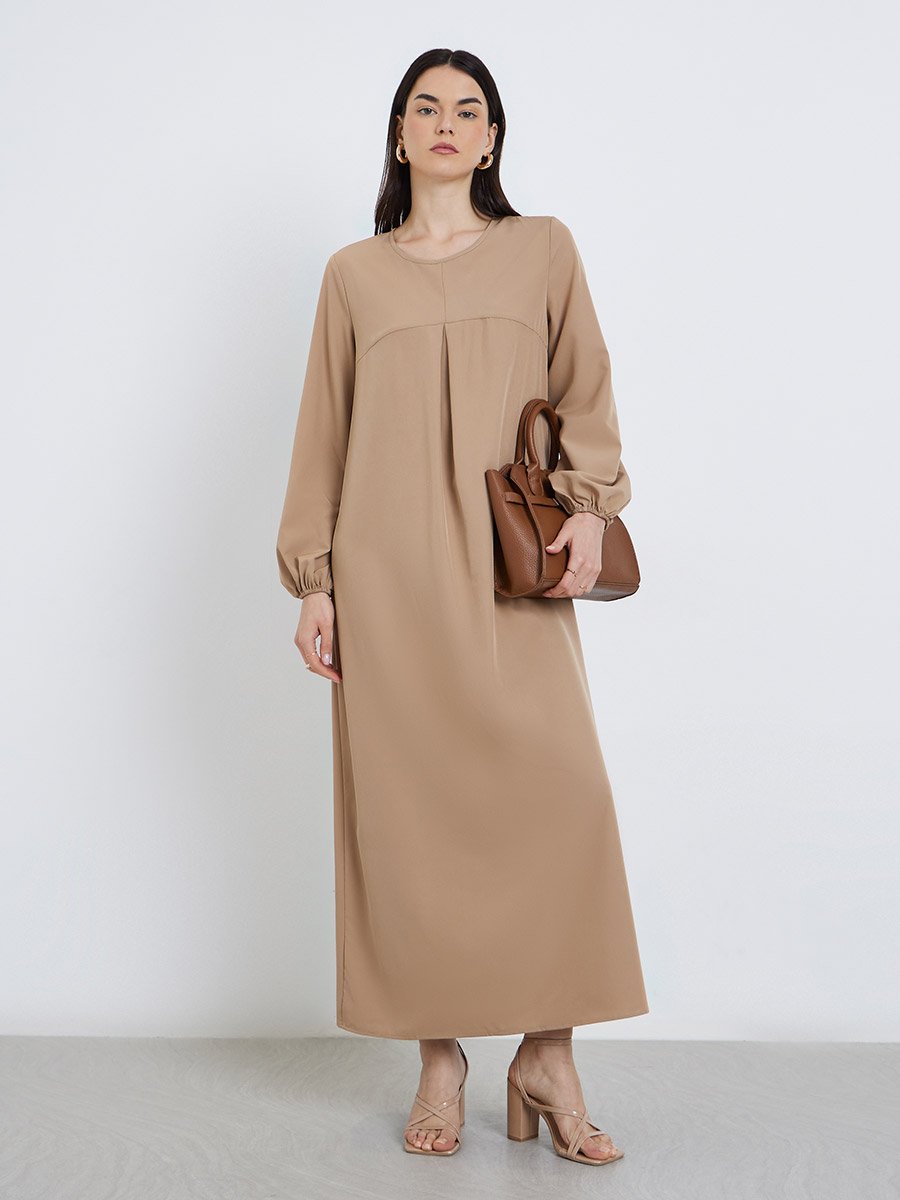 Solid Balloon Sleeve A-Line Maxi Dress