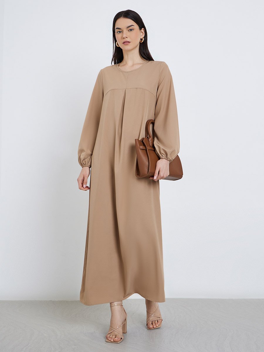 Solid Balloon Sleeve A-Line Maxi Dress