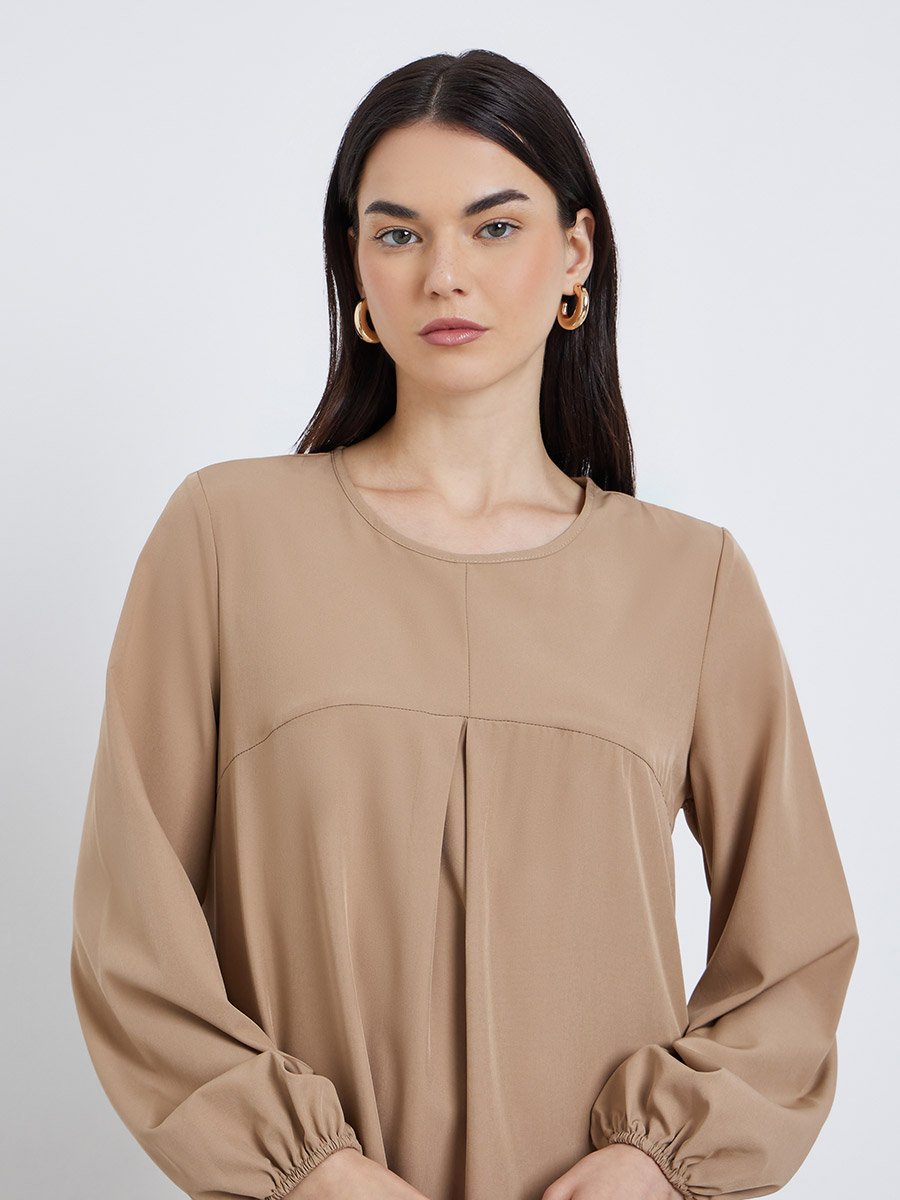 Solid Balloon Sleeve A-Line Maxi Dress