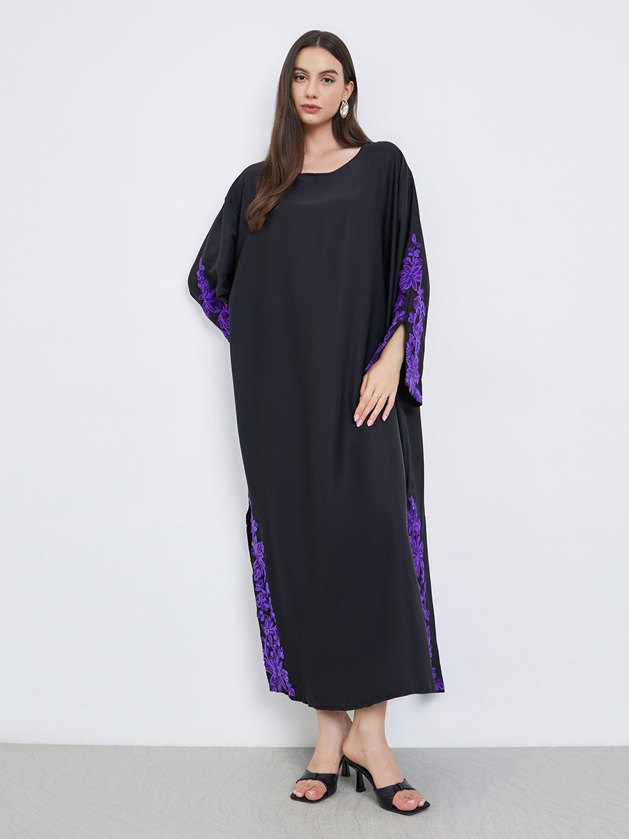 Black Lace Insert A-Line Abaya