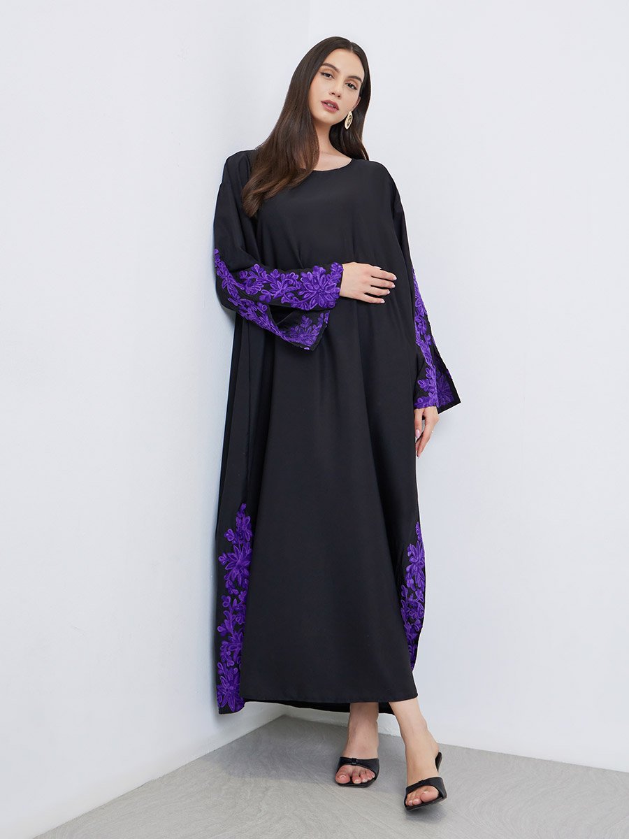 Black Lace Insert A-Line Abaya