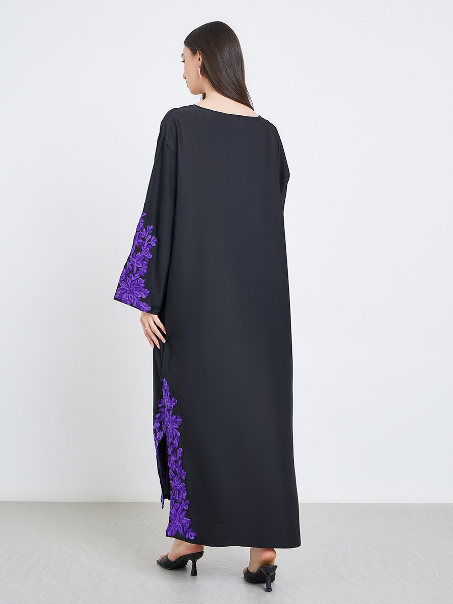 Black Lace Insert A-Line Abaya
