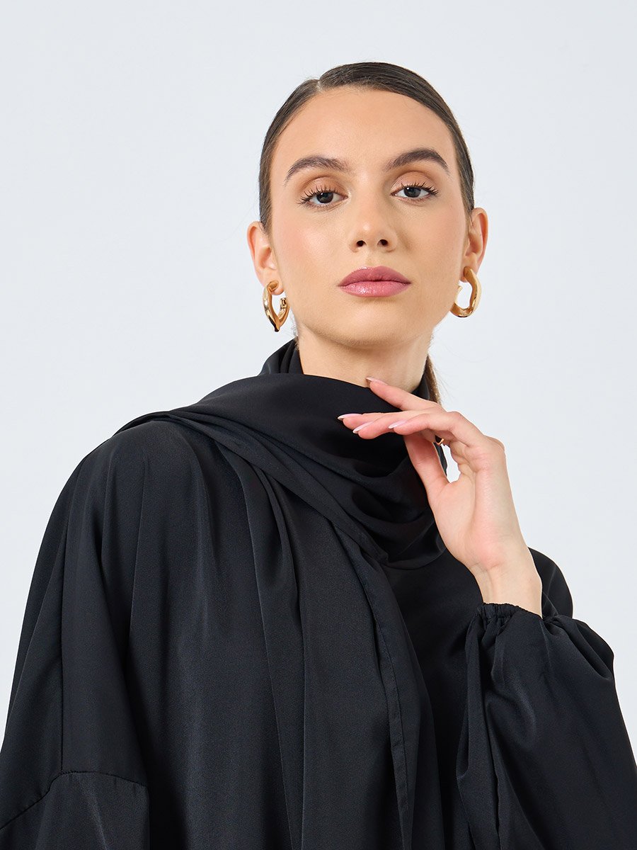 Black Volume Sleeves Abaya with Matching Scarf