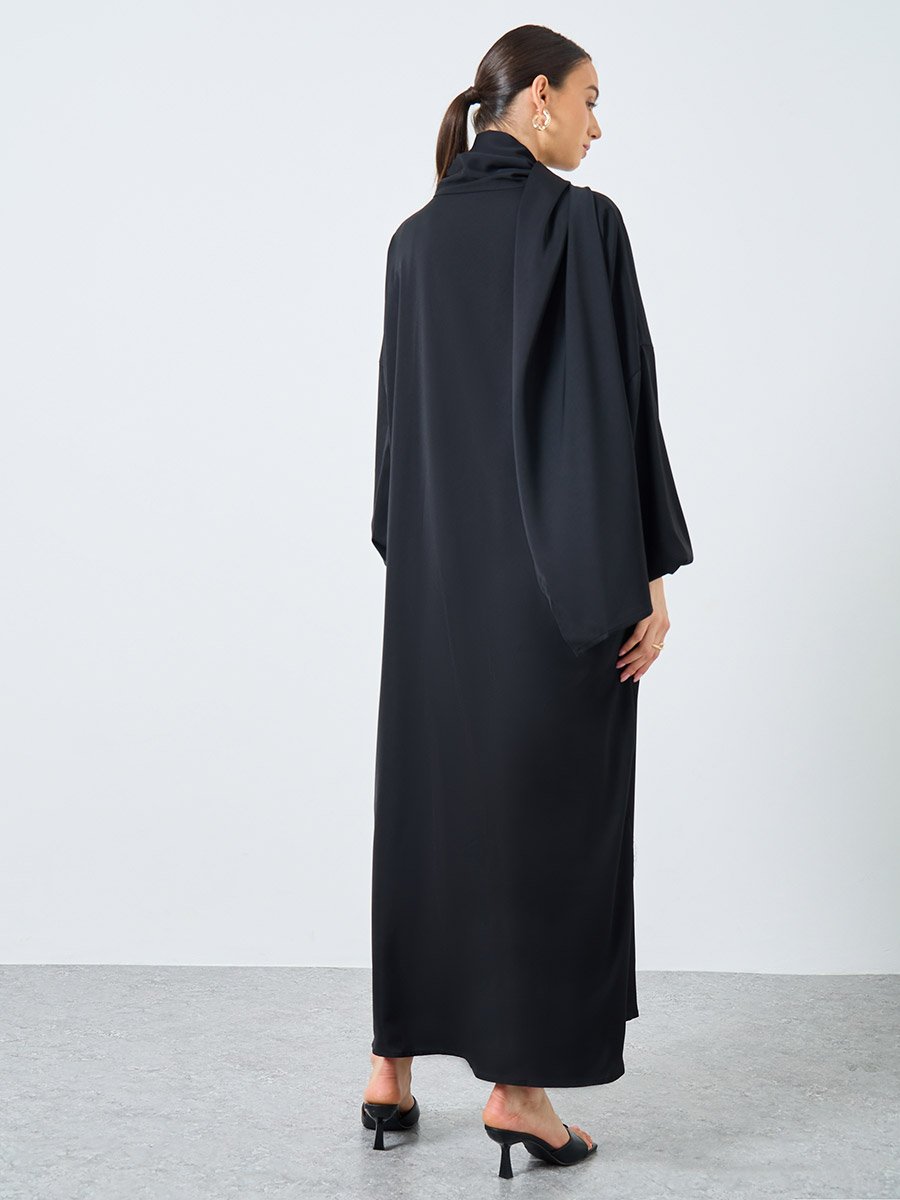 Black Volume Sleeves Abaya with Matching Scarf