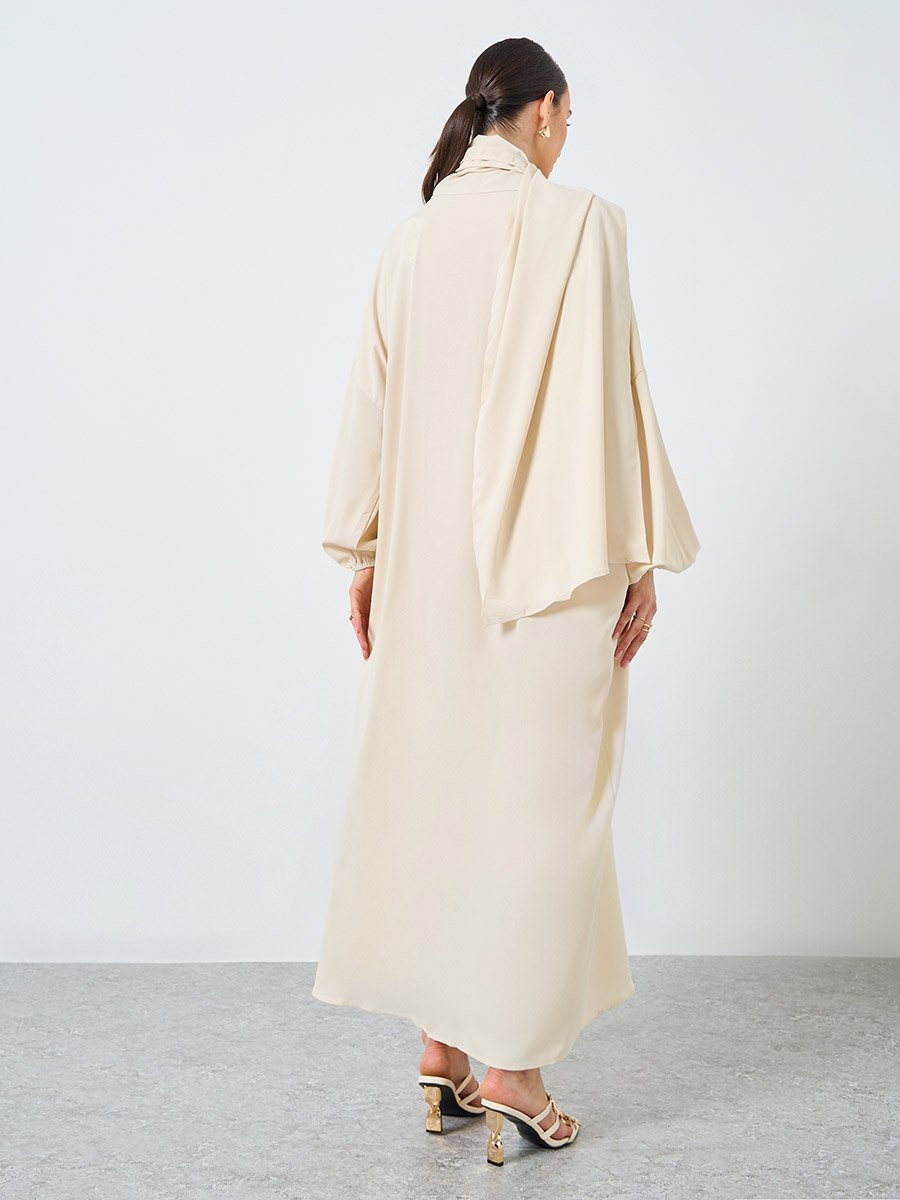 Beige Volume Sleeves Abaya with Matching Scarf
