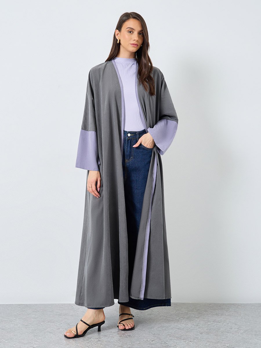 Colorblock Sleeve Open Front Abaya