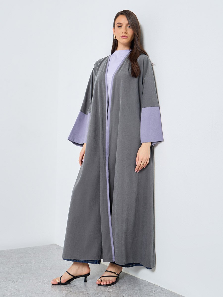 Colorblock Sleeve Open Front Abaya