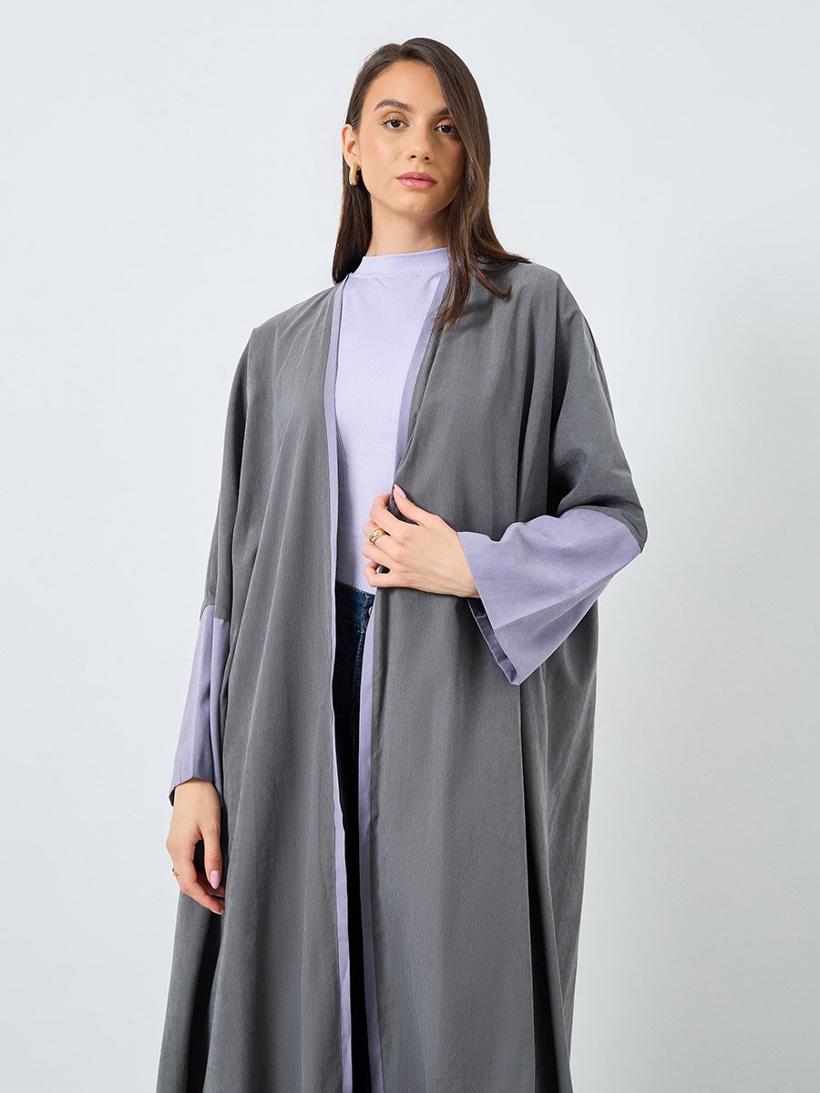 Colorblock Sleeve Open Front Abaya