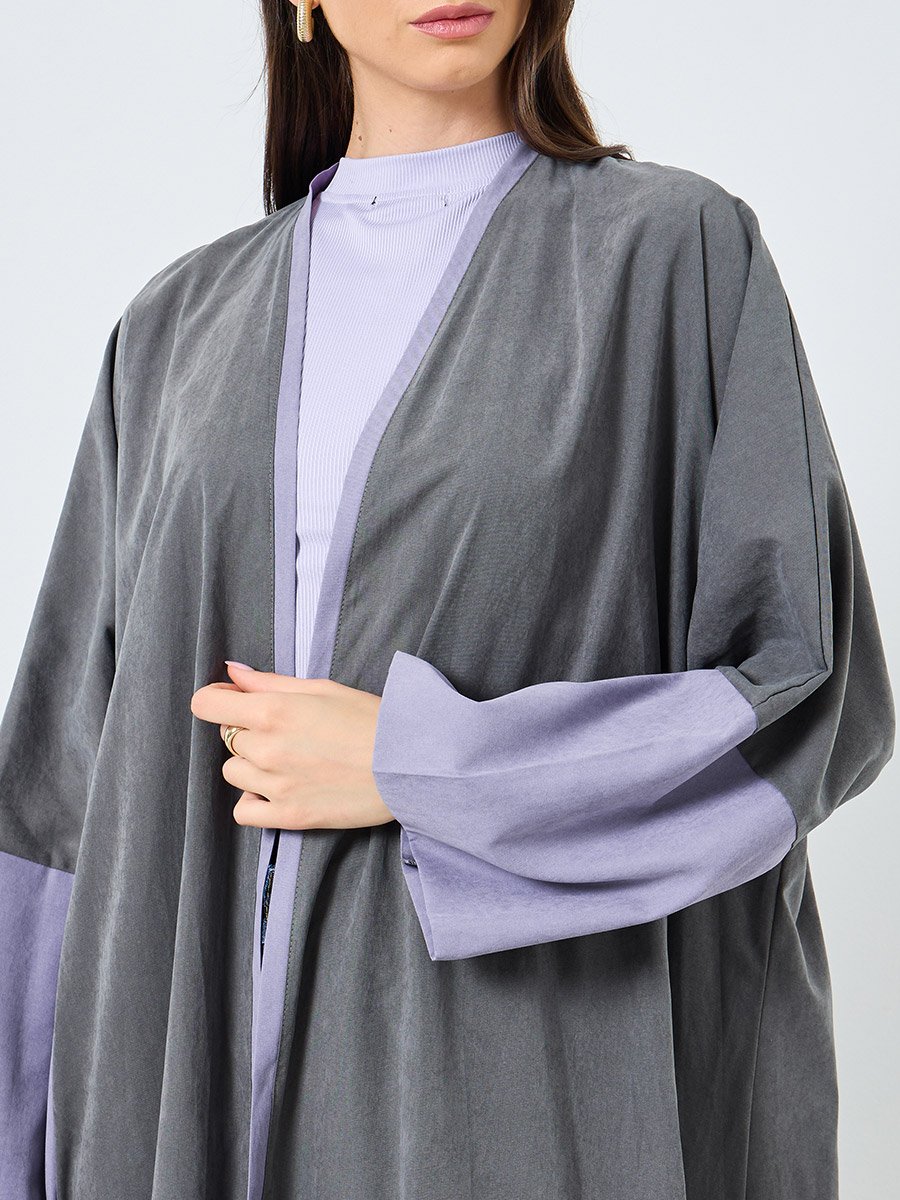Colorblock Sleeve Open Front Abaya