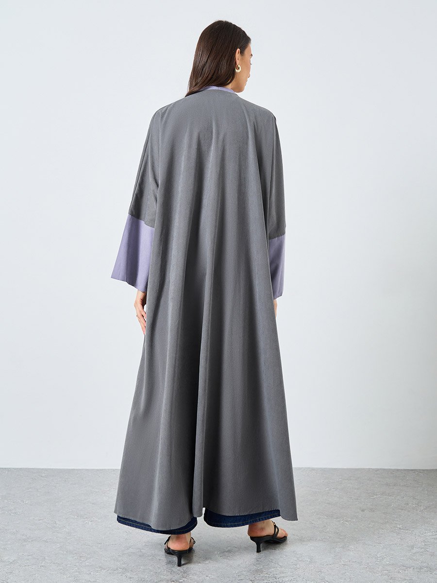 Colorblock Sleeve Open Front Abaya