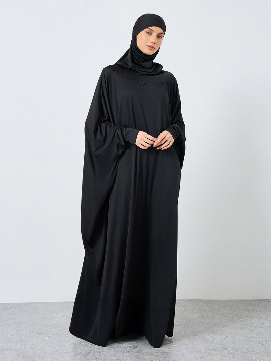 Solid Batwing Sleeve Hooded Abaya