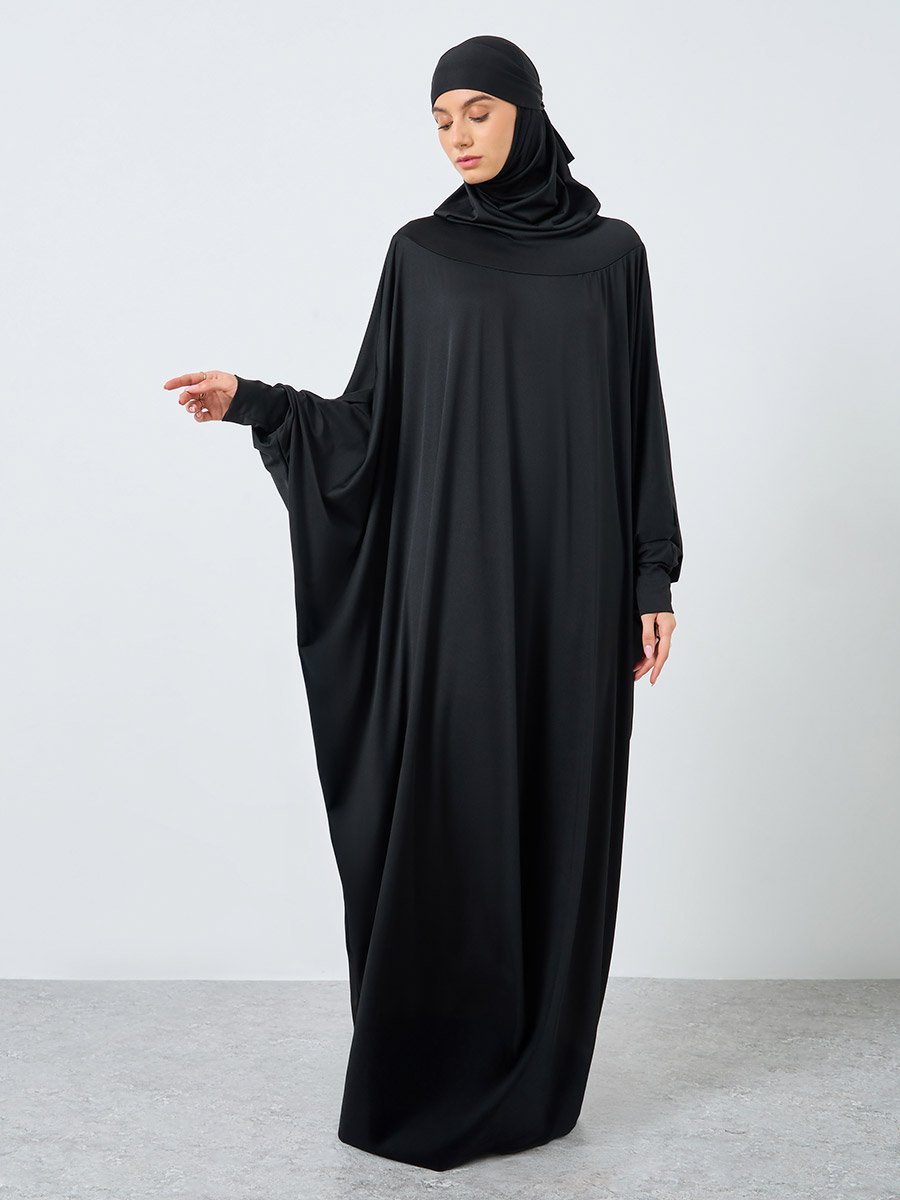 Solid Batwing Sleeve Hooded Abaya