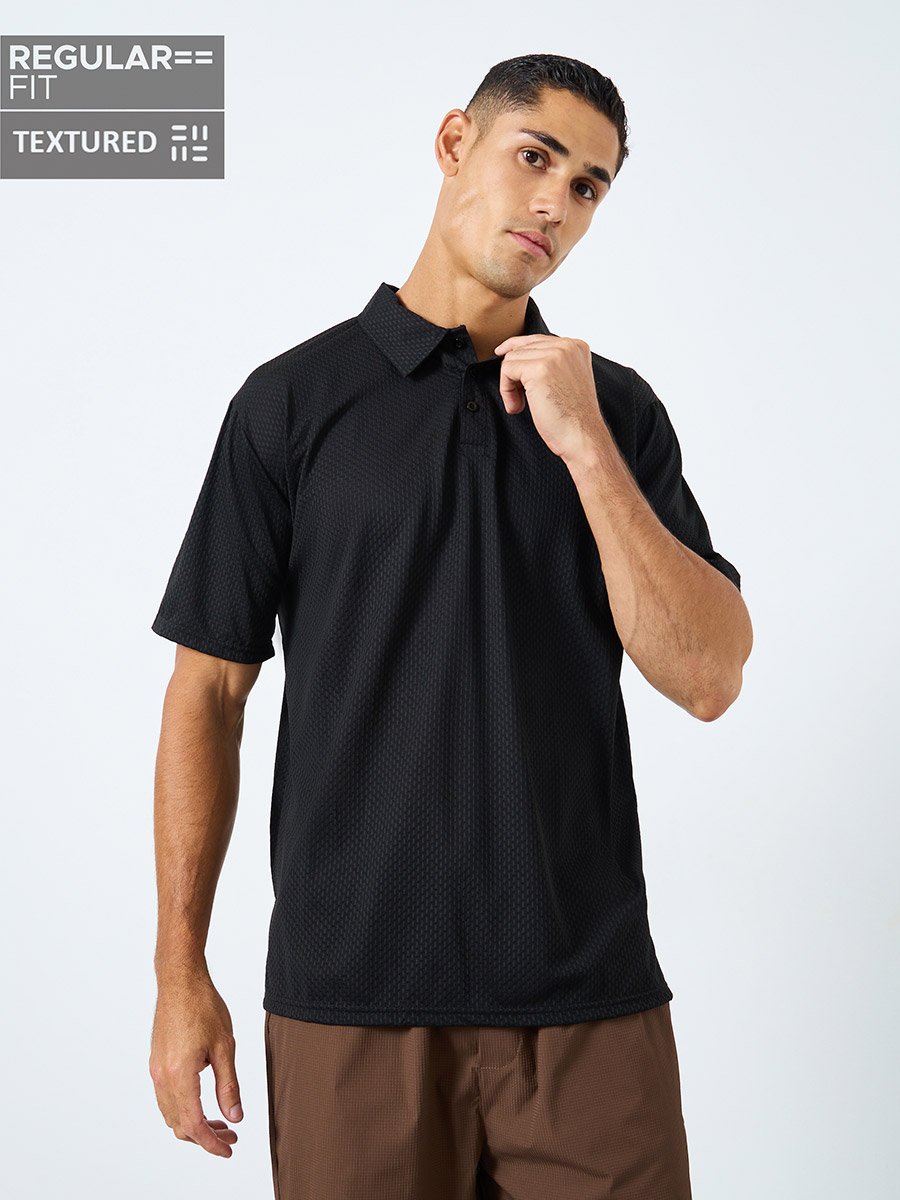 Regular Fit Textured Polo with Button Placket