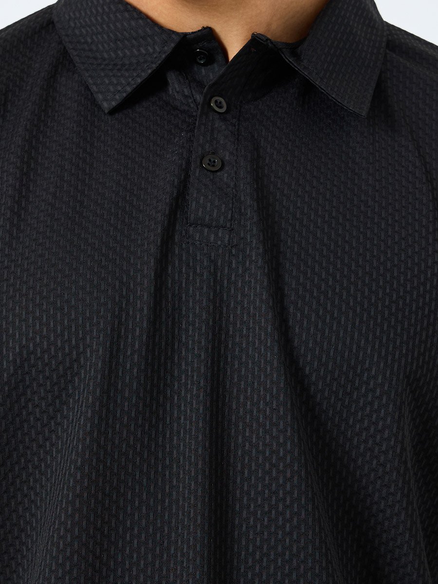 Regular Fit Textured Polo with Button Placket