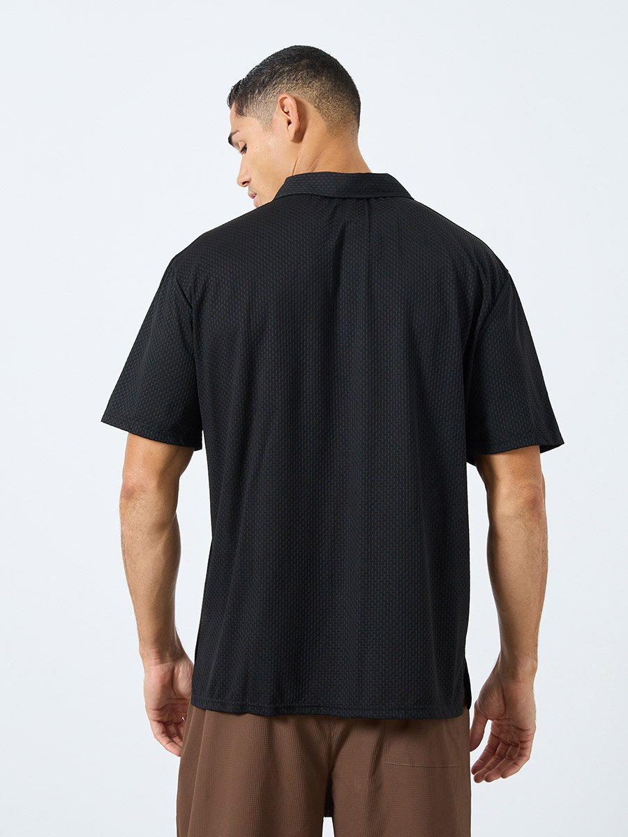 Regular Fit Textured Polo with Button Placket