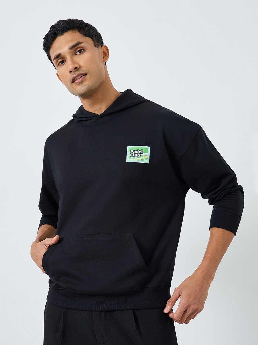 Men Black Padel Club Graphic Terry Hoodie