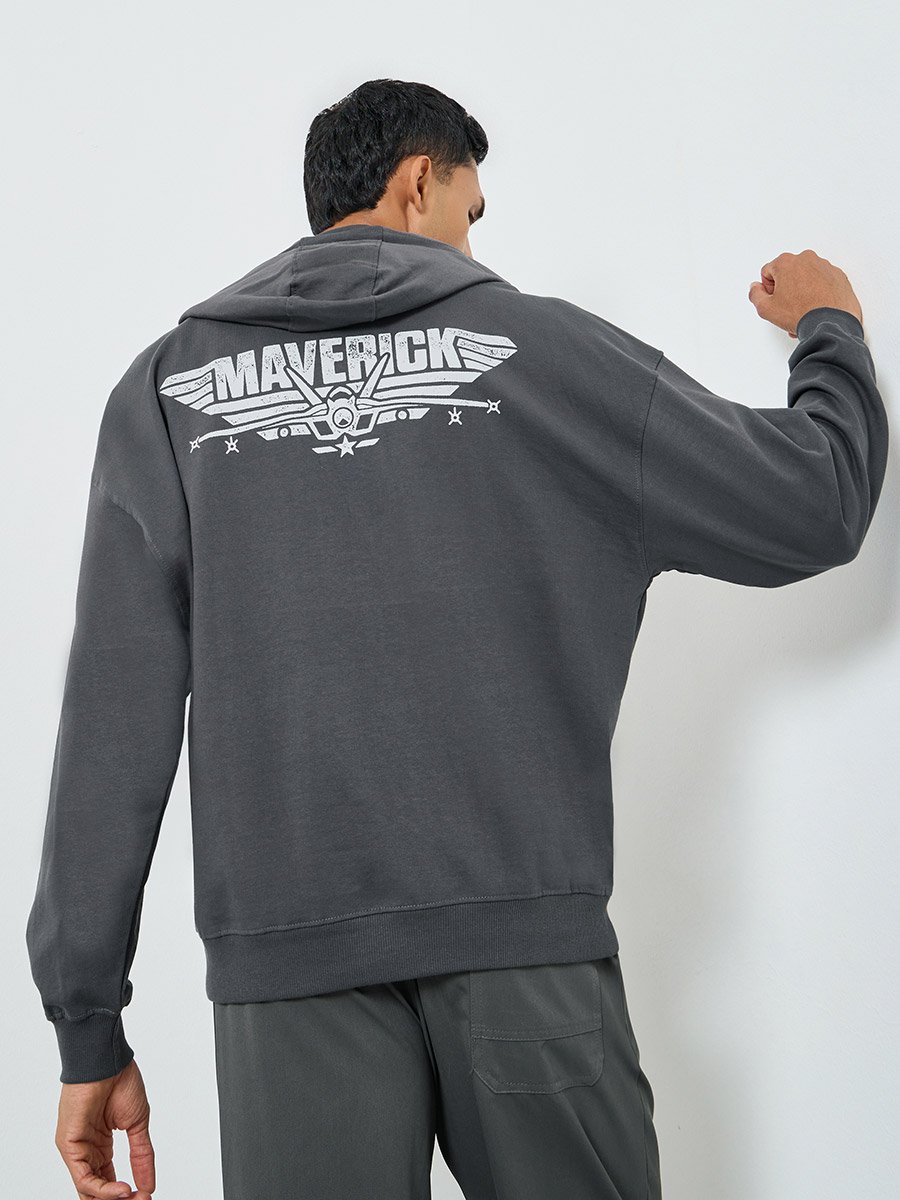 Men Grey Graphic Oversized Hoodie