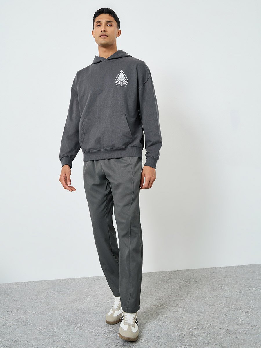 Men Grey Graphic Oversized Hoodie