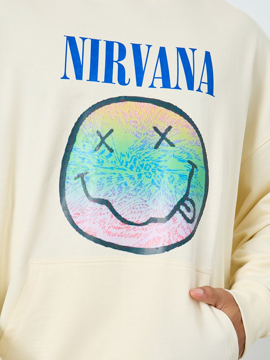 Men Cream Nirvana Graphic Oversized Hoodie