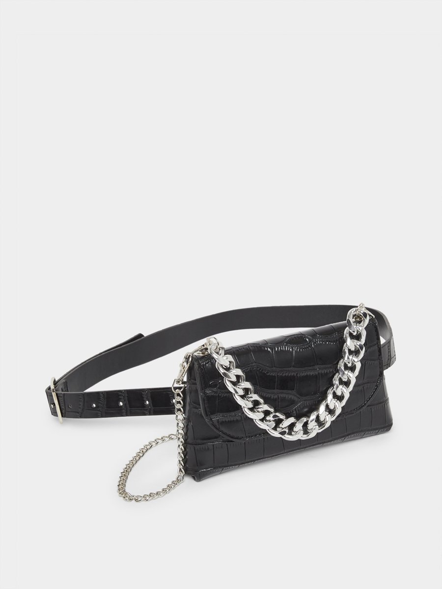 Croc Skin Textured Belt Bag with Chain Strap