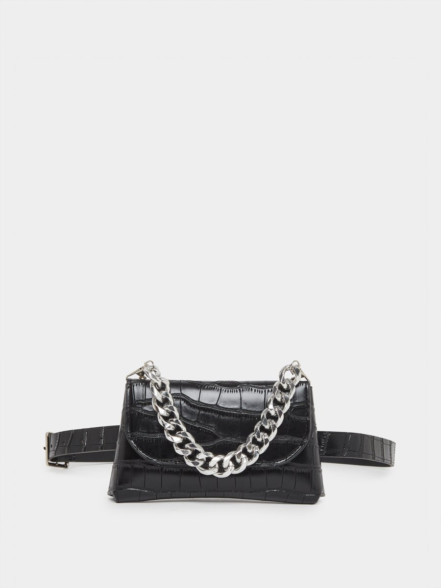 Croc Skin Textured Belt Bag with Chain Strap