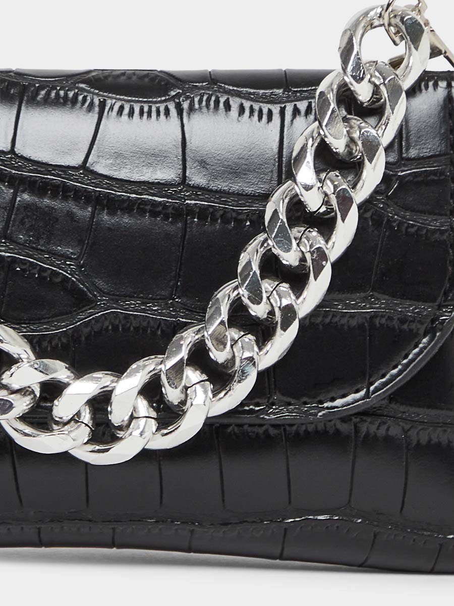 Croc Skin Textured Belt Bag with Chain Strap