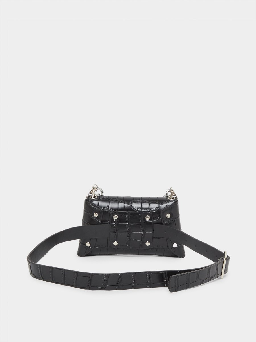 Croc Skin Textured Belt Bag with Chain Strap