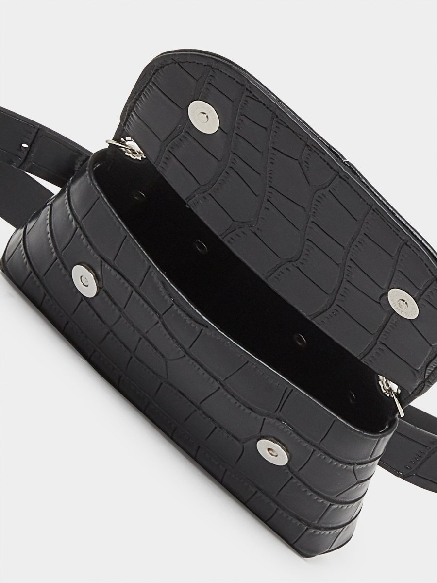 Croc Skin Textured Belt Bag with Chain Strap