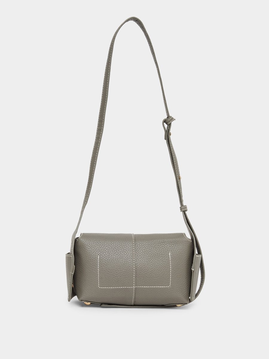 Grey Textured Shoulder Bag with Adjustable Strap